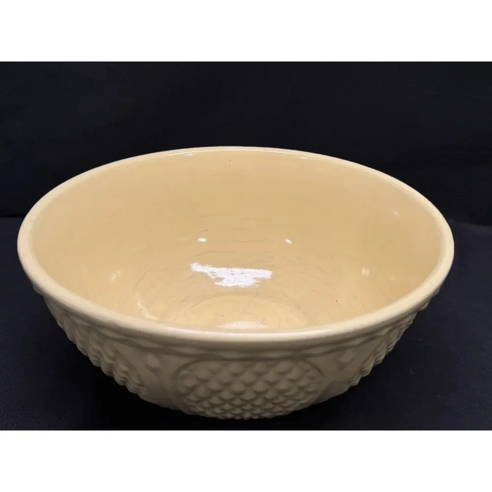 Vintage yellow Robinson Ransbottom Pottery Mixing Bowl Diamond pattern ceramic